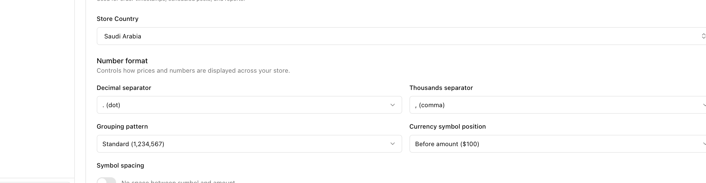 Number format settings section